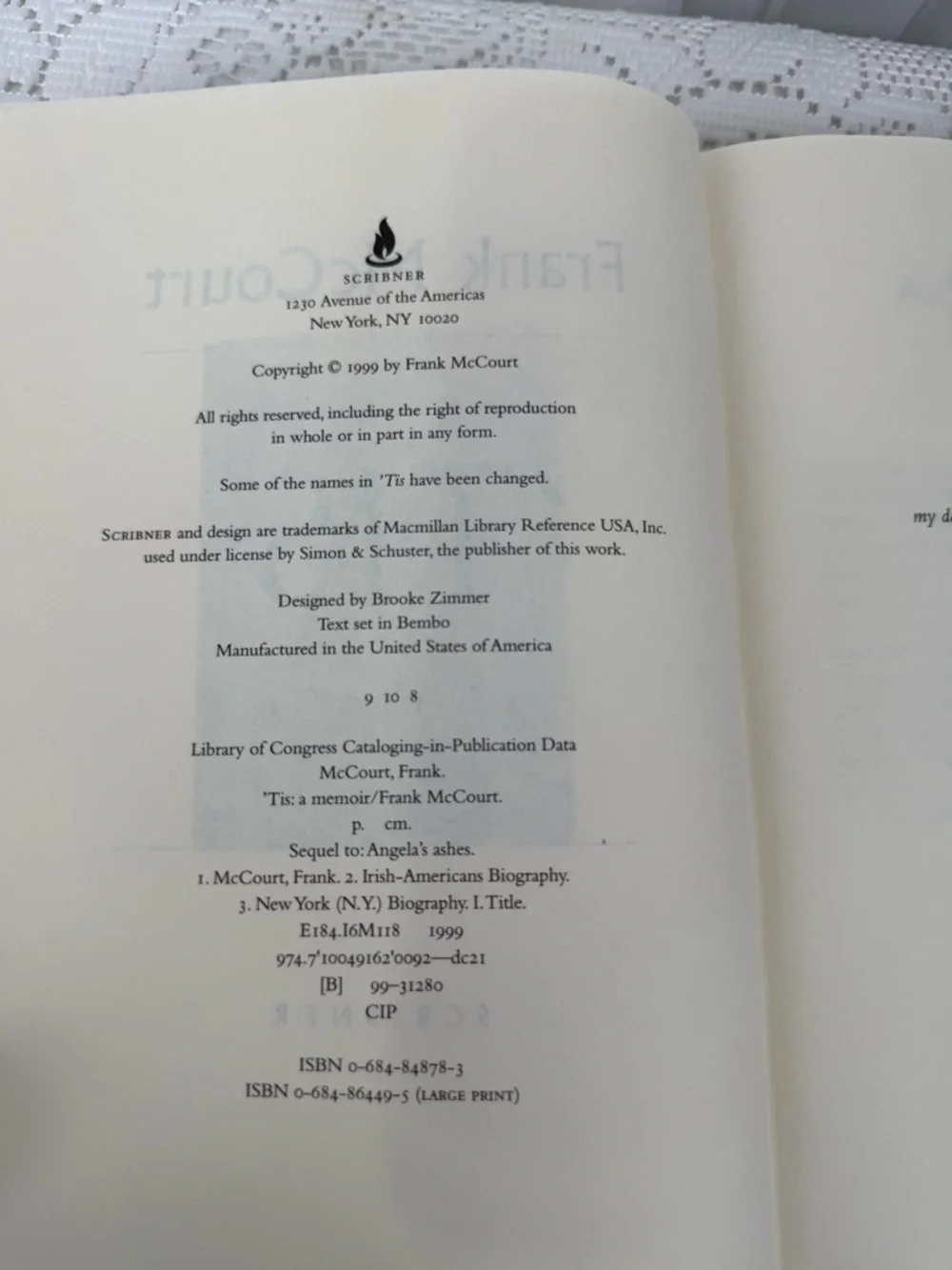 Frank McCourt Tis Hardcover Memoir Angela’s Ashes Sequel Scribner - Picture 7 of 8